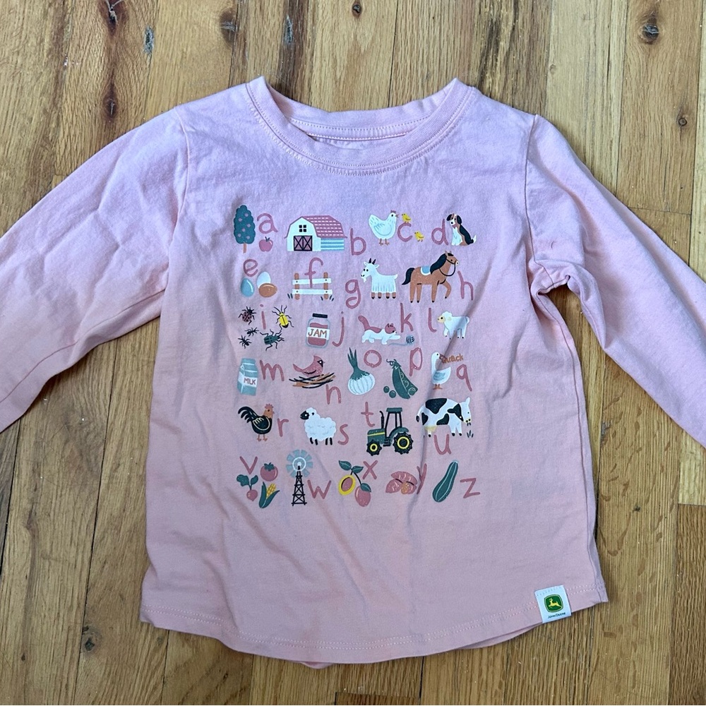 John Deere Pink Farm Alphabet Long Sleeve Tee